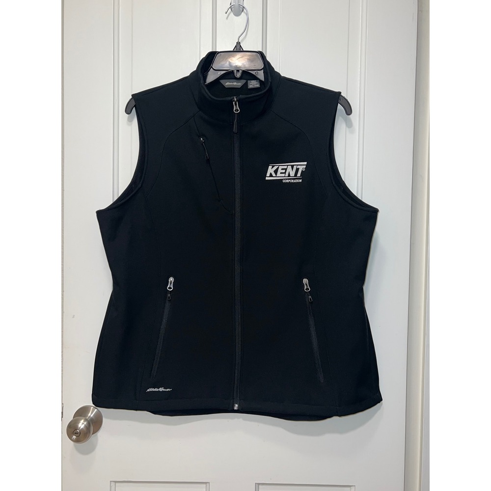 NWOT Eddie Bauer Mens Black Softshell Full Zip Vest Kent Corp Logo Size 2XL